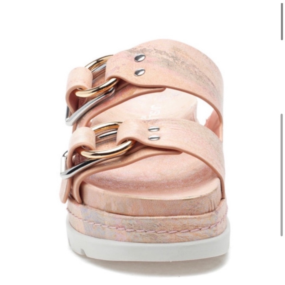 J Slides Pink and White Wedge Shoes